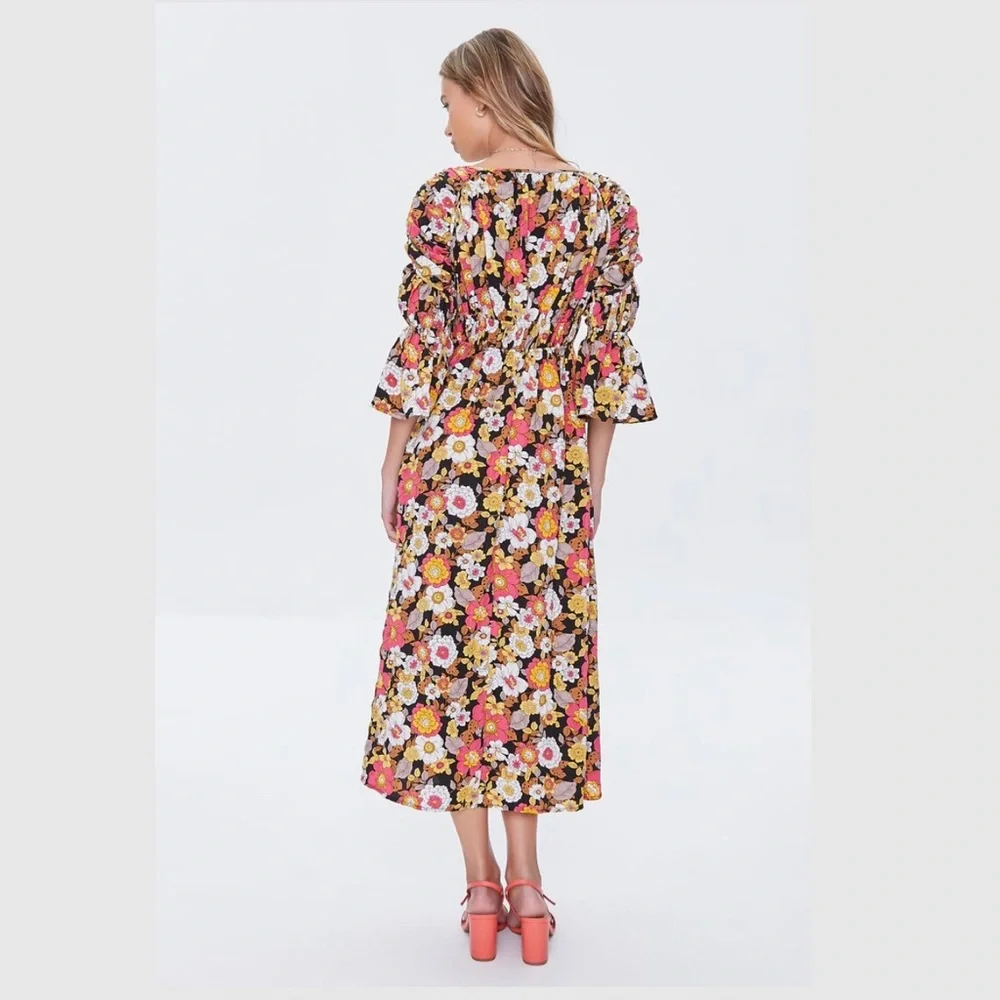 Floral Print Bell Sleeve Dress - Picture 4 of 6